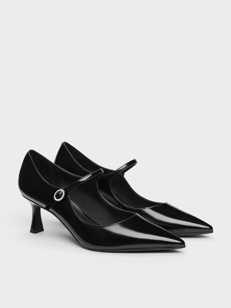 Pointed Mary Jane Pumps, Black Boxed, hi-res