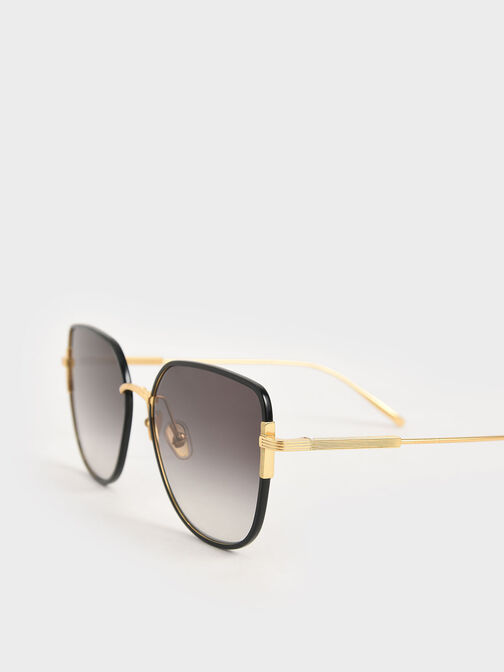 Seraphina Panelled Temples Butterfly Sunglasses, Black, hi-res