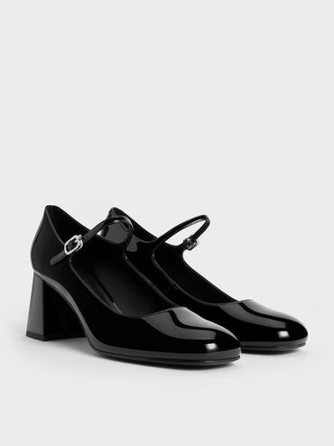 Patent Block-Heel Mary Jane Pumps, Black Patent, hi-res