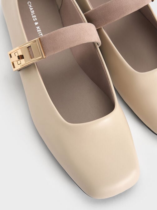 حذاء ماري جين فلات لاندو بلونين بمشبك, أبيض طباشيري, hi-res