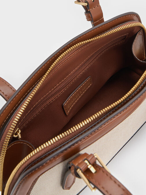 Enola Canvas Two-Tone Elongated-Handle Bag, Chocolate, hi-res