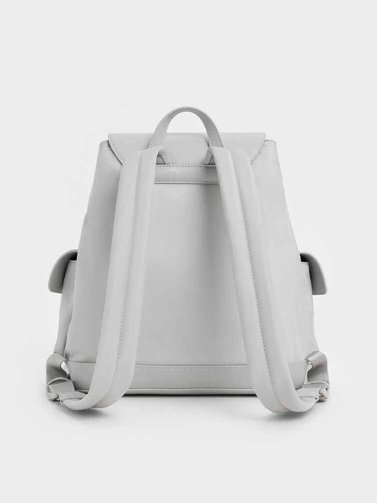 Nylon Puffy Chain-Link Backpack, Light Grey, hi-res