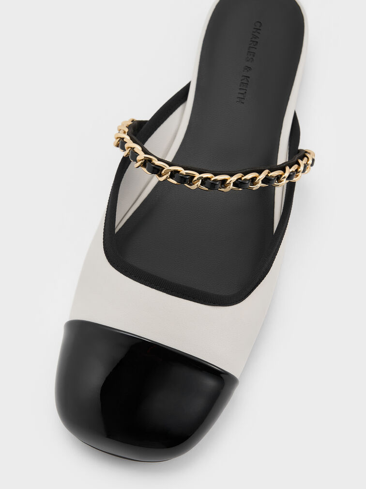 صندل مولز بحزام سلسلة لامع ثنائي اللون, أبيض, hi-res