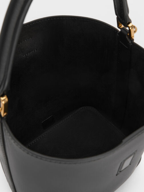 Gabine Leather Belted Top-Handle Bucket Bag, Black, hi-res
