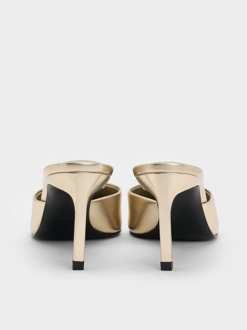 حذاء ميول بكعب ومقدمة مدببة ولون معدني, ذهبي, hi-res