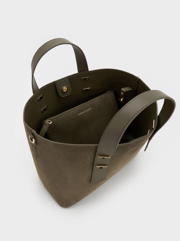 حقيبة توت شانيا من الجلد السويدي الصناعي المعاد تدويره, زيتي غامق, hi-res