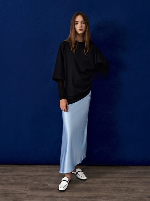 صندل مولز لوفرز مزين بأربطة لؤلؤية ثنائي اللون, أبيض, hi-res