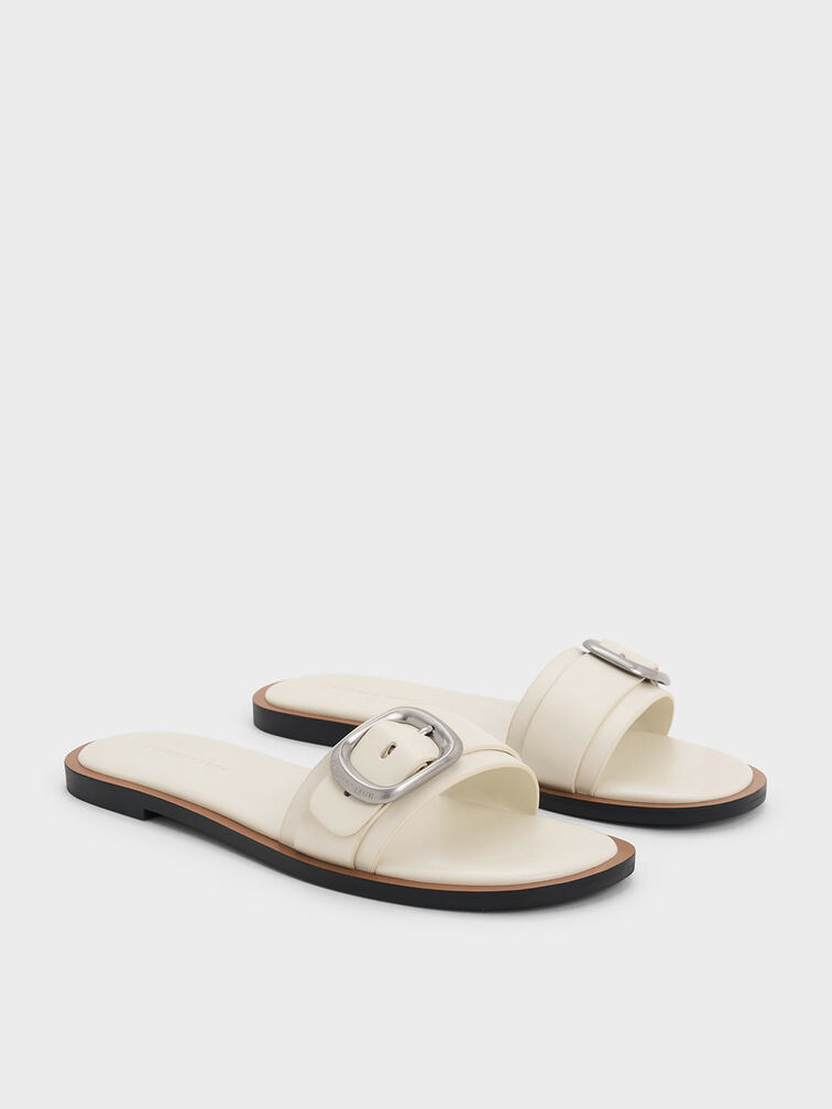 Buckle-Strap Slide Sandals, Chalk, hi-res