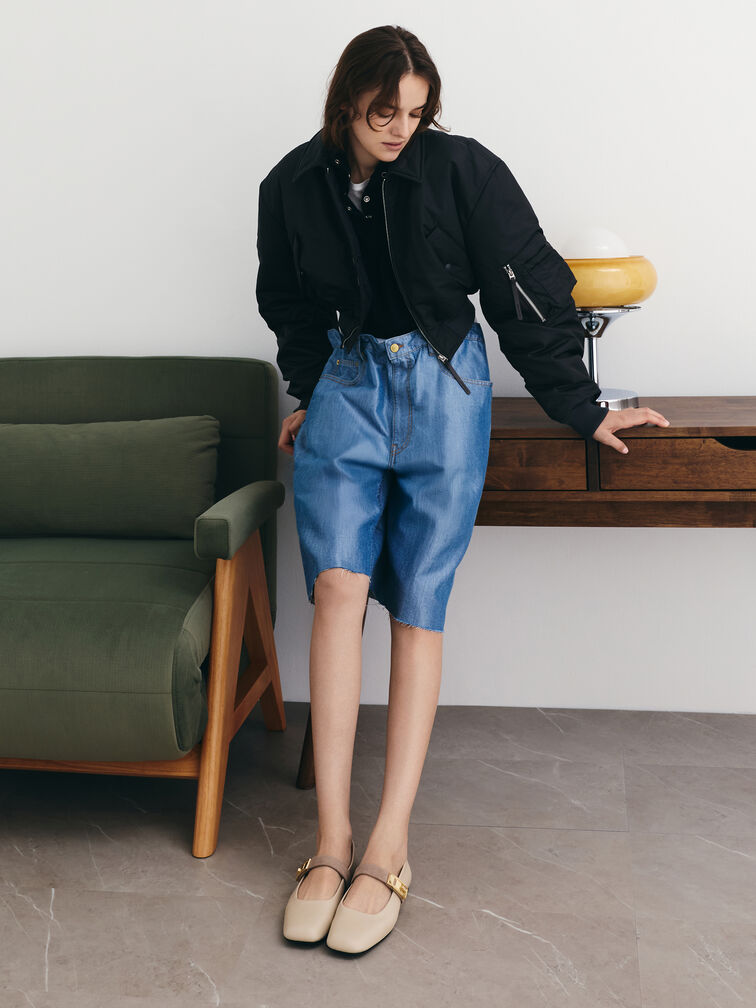 حذاء ماري جين فلات لاندو بلونين بمشبك, أبيض طباشيري, hi-res