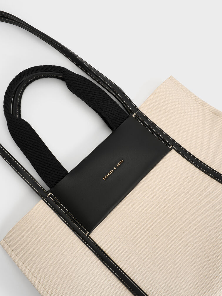 حقيبة توت قماشية كبيرة شاليا, بيج رملي, hi-res