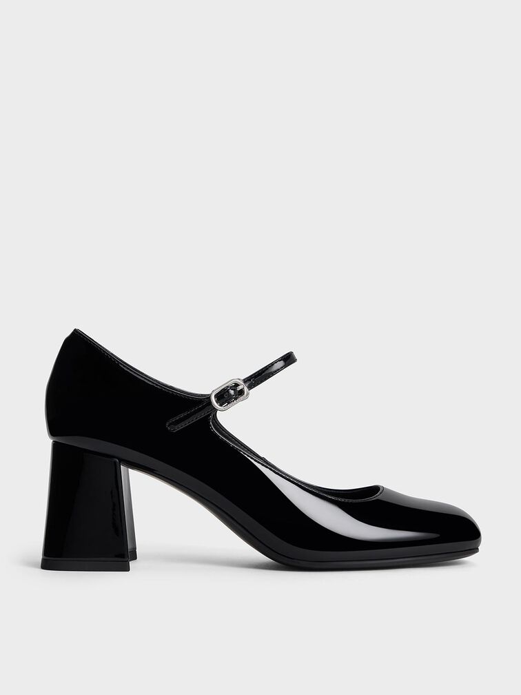 Patent Block-Heel Mary Jane Pumps, Black Patent, hi-res