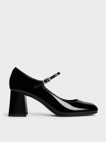 Patent Block-Heel Mary Jane Pumps, Black Patent, hi-res