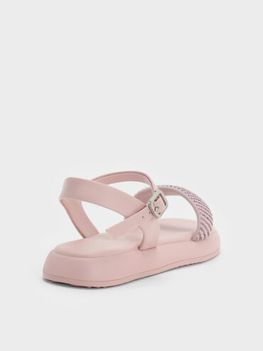 Girls' Crystal-Pearl Puffy Sandals, Light Pink, hi-res