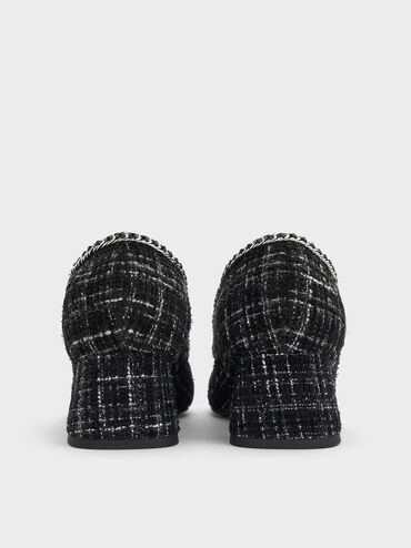 حذاء ماري جين بكعب عريض وسلسلة مجدولة وتويد, أسود خشن, hi-res