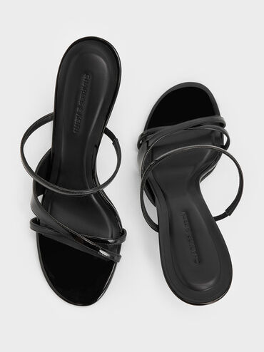 صندل مولز وين لامع بكعب منحوت ومتشابك, أسود براق, hi-res