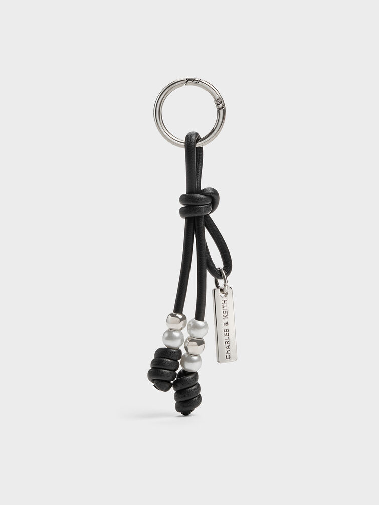 Beaded Cord Knot Charm, Noir, hi-res