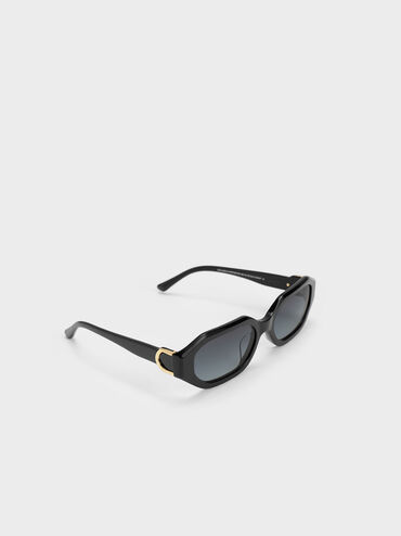 Gabine Recycled Acetate Oval Sunglasses, Black, hi-res