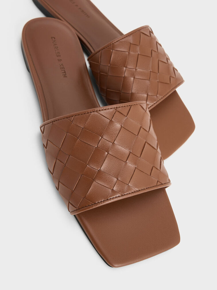 Ivette Woven Slide Sandals, Brown, hi-res
