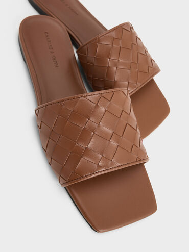 Ivette Woven Slide Sandals, Brown, hi-res