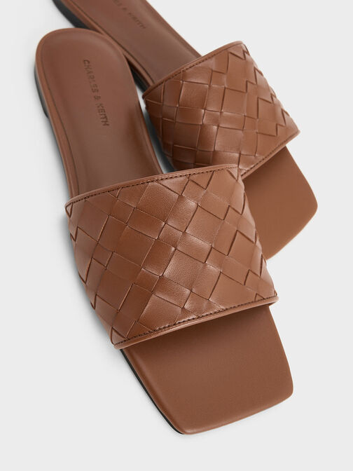 Ivette Woven Slide Sandals, Brown, hi-res
