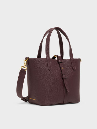 شنطة دلو بريل بجلد معاد تدويره بيد مزدوجة, أحمر توتي فاخر, hi-res