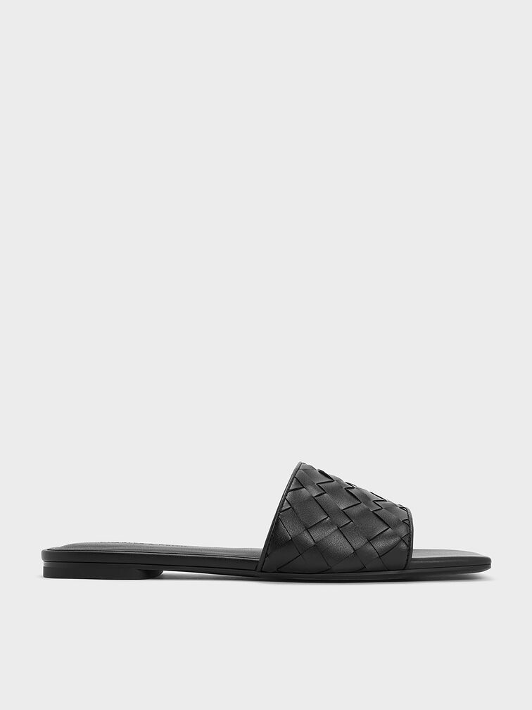 Ivette Woven Slide Sandals, Black, hi-res