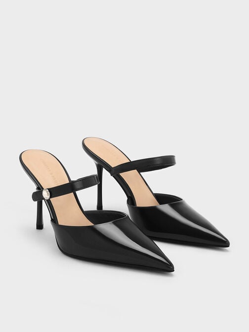 صندل مولز بكعب ستيليتو مزين بكريستال لامع, أسود براق, hi-res