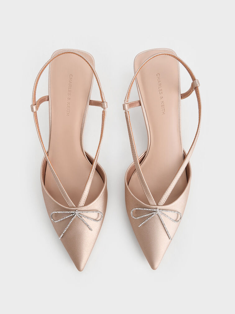 حذاء بامبس سلينجباك بكعب صغير وفيونكة كريستالية, لون البشرة الطبيعي, hi-res