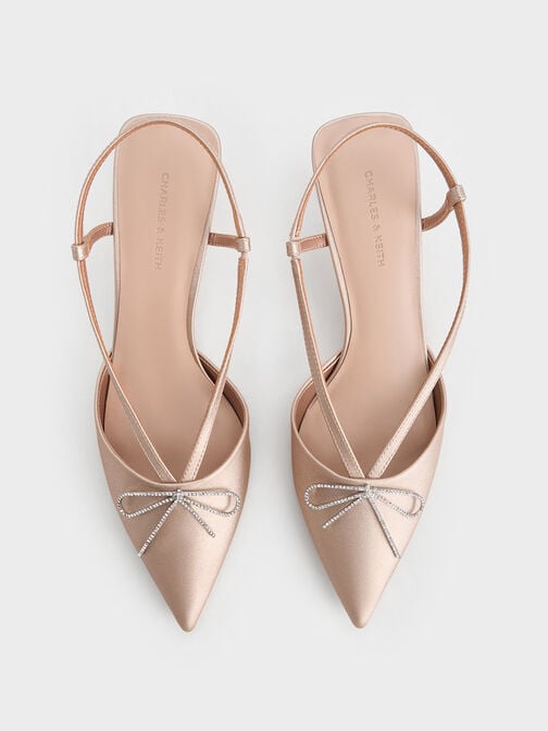 حذاء بامبس سلينجباك بكعب صغير وفيونكة كريستالية, لون البشرة الطبيعي, hi-res