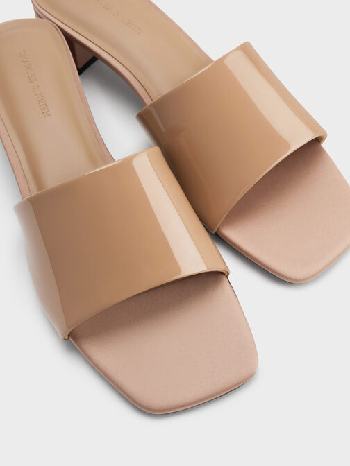 Patent Wide-Strap Heeled Mules, Nude, hi-res