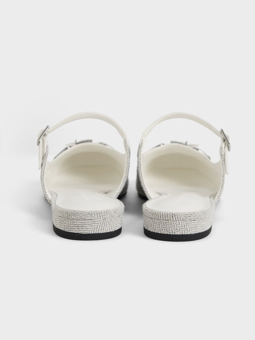 صندل مسطح بمقدمة مغلقة مصنوع من قماش منسوج مزين بلمسات معدنية, رمادي فاتح, hi-res