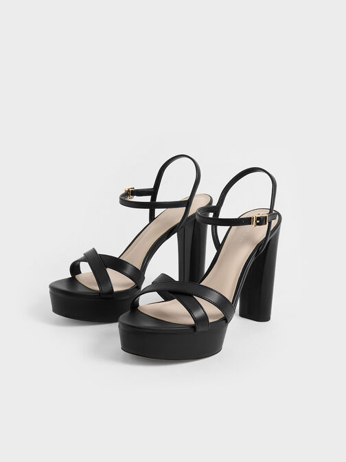 Faye Crossover Platform Heeled Sandals, Black, hi-res