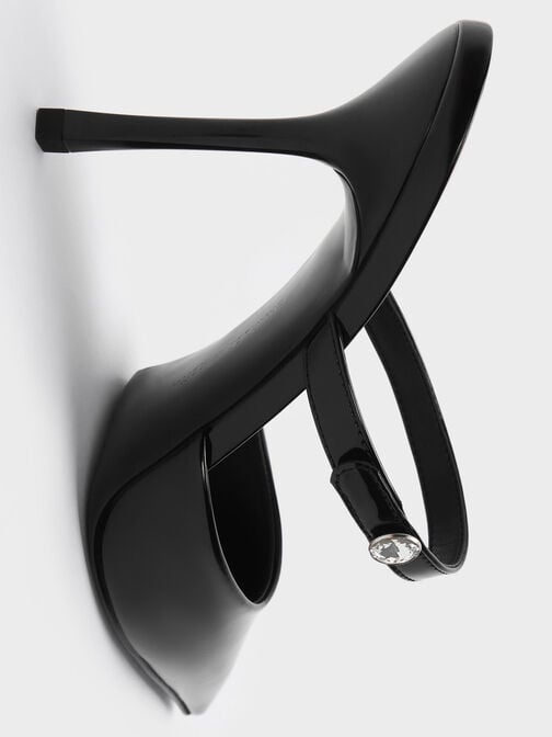 صندل مولز بكعب ستيليتو مزين بكريستال لامع, أسود براق, hi-res