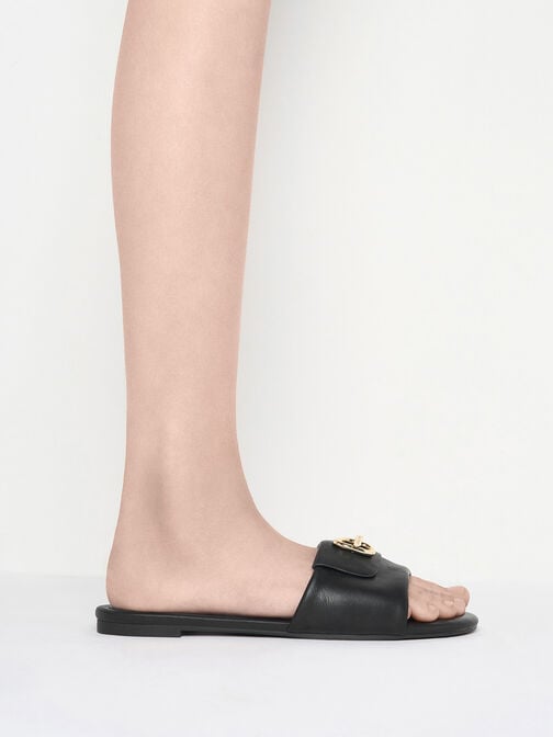 صندل مفتوح سهل الارتداء بلون معدني, أسود, hi-res