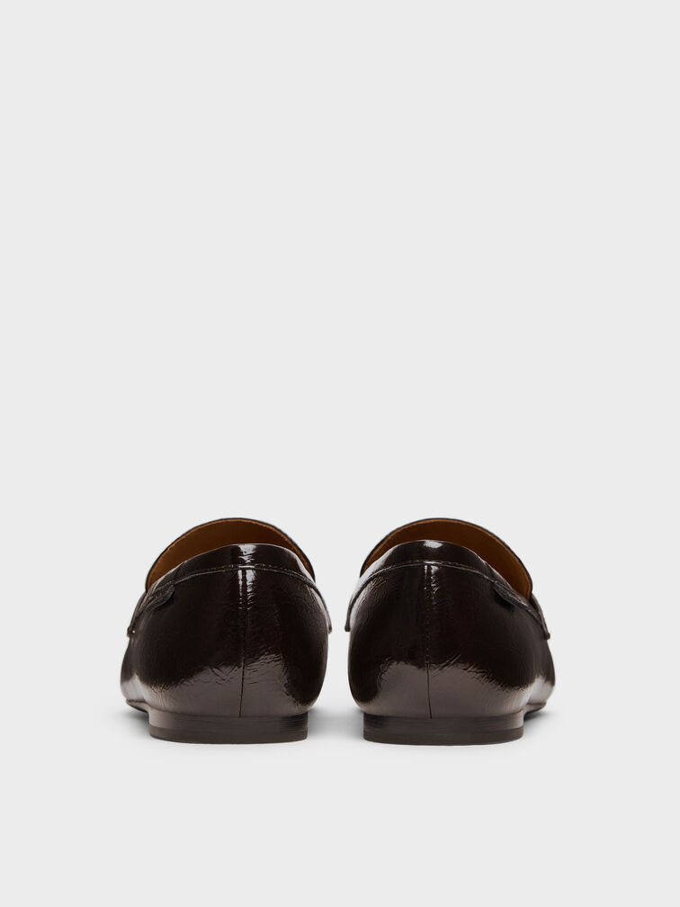Crinkle-Effect Penny Loafers, Dark Brown, hi-res