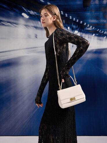 Lennie Chain-Strap Top Handle Bag, Cream, hi-res