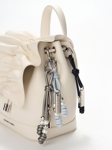 Beaded Metallic Cord Knot Charm, Pewter, hi-res