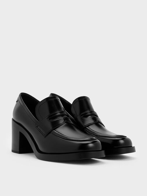 Penny Loafer Block-Heel Pumps, Black Boxed, hi-res
