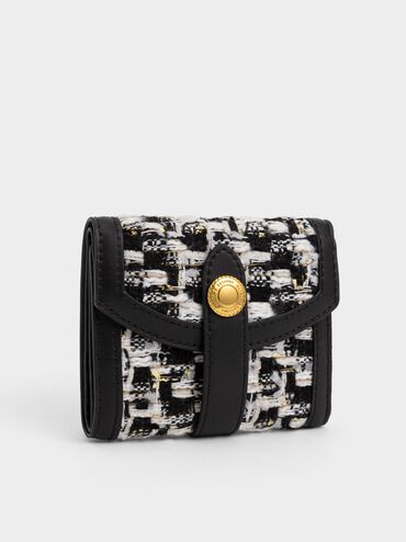 Este Belted Tweed Small Wallet, Black, hi-res