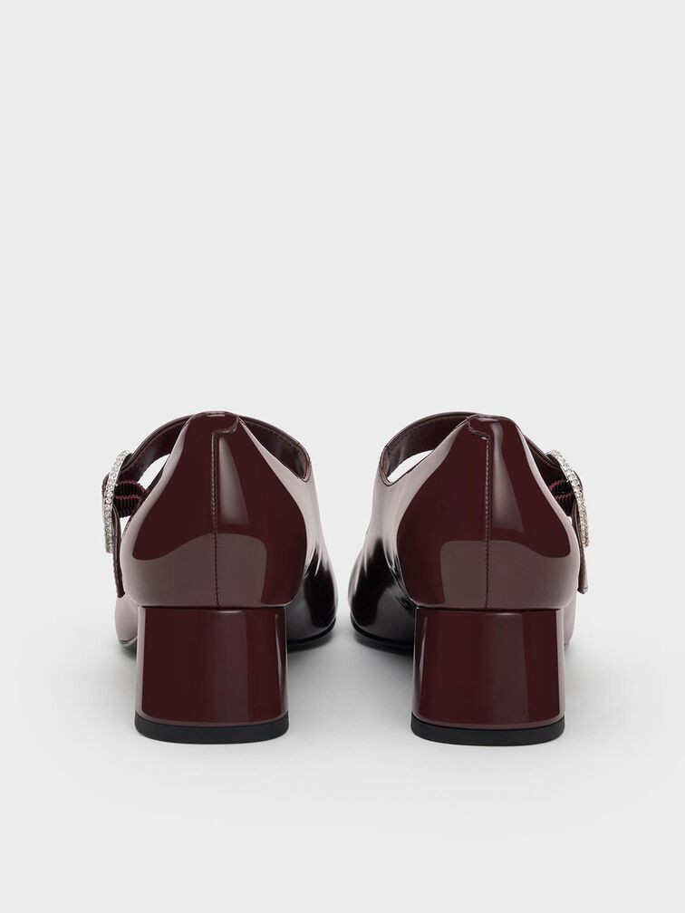 Jannie Patent Crystal-Buckle Mary Jane Pumps, Burgundy, hi-res