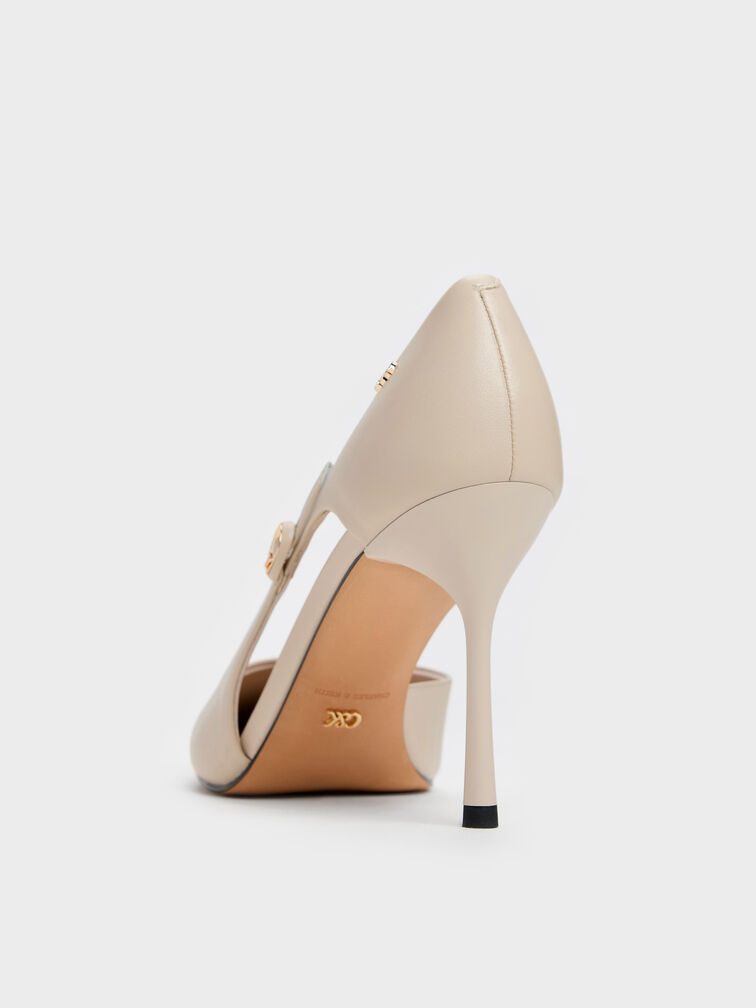 Leather Pointed D'Orsay Stilettos, Oat, hi-res