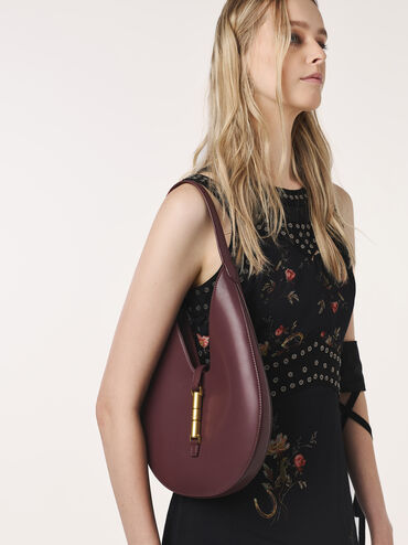 Cesia Metallic-Accent Hobo Bag, Wineberry Red, hi-res