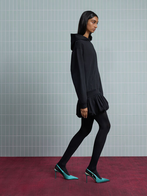 حذاء سلينغ باك (بامبس) من الساتان مغلق من الأمام ومفتوح من الخلف، مزوّد بشريط خلف الكعب مزين بكريستالات على شكل دمعة، بكعب طويل ورفيع., شرشيري, hi-res