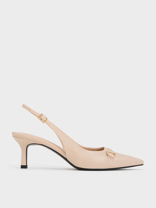 Leslie Metallic-Accent Slingback Pumps, Nude, hi-res