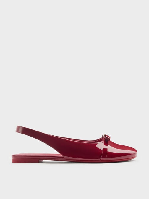 حذاء دوريان فلات بحزام خلفي مزين بفيونكة جلد صناعي لامع, أحمر, hi-res