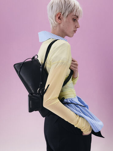 حقيبة كتف بفيونكة, أسود كلاسيكي, hi-res