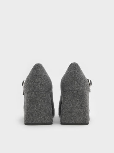 Felt Platform Mary Jane Pumps, Grey, hi-res