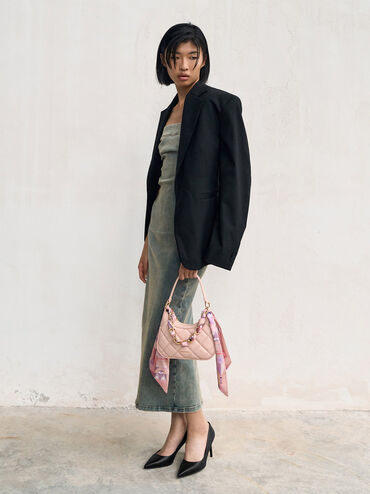 حقيبة ألكوت الصغيرة المبطّنة بمقبض مزيّن بوشاح, وردي, hi-res