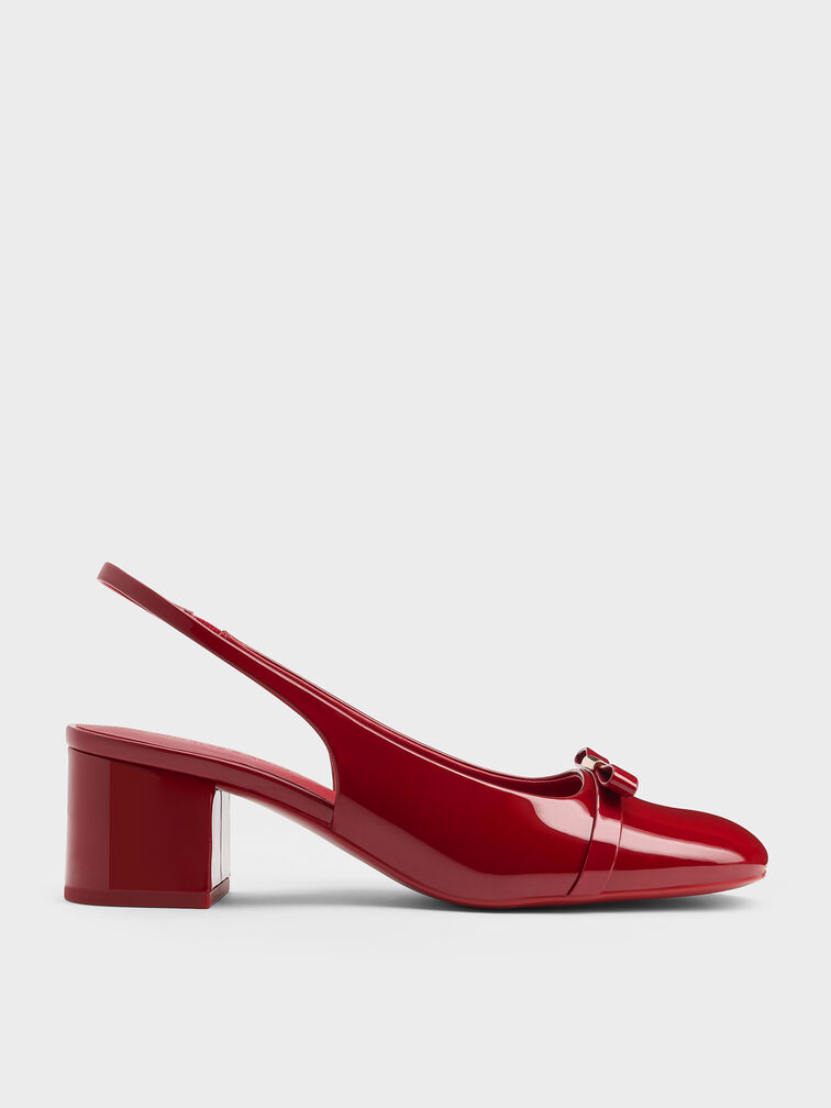 Dorian Patent Bow Block-Heel Slingback Pumps, Red, hi-res