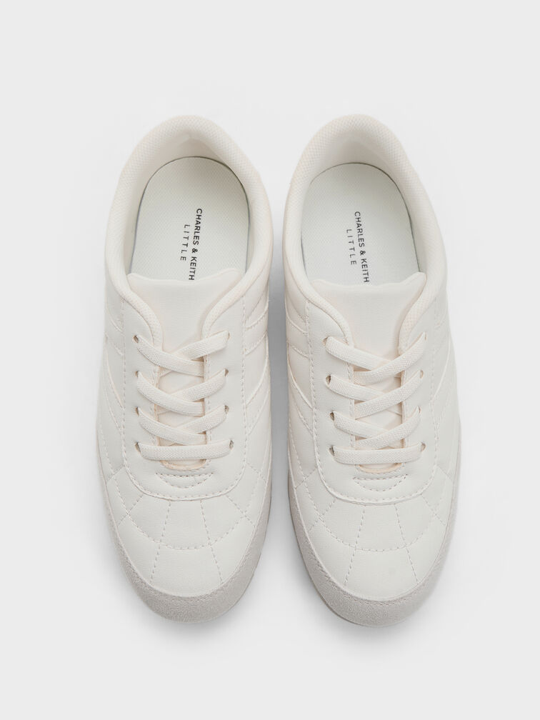Girls' Faux Suede Sneakers, White, hi-res
